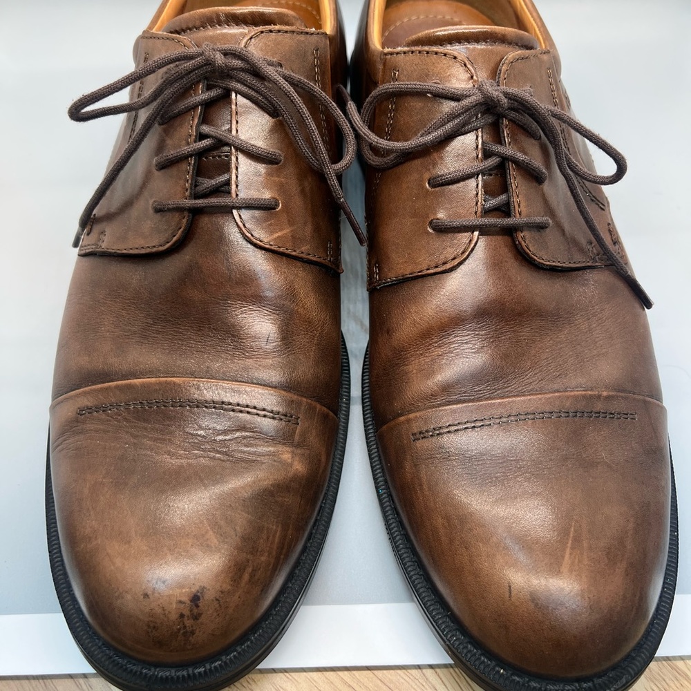 ECCO Mens Brown Leather Derby Oxford Newcastle Cap Toe Dress Shoes Mens Sz 44.